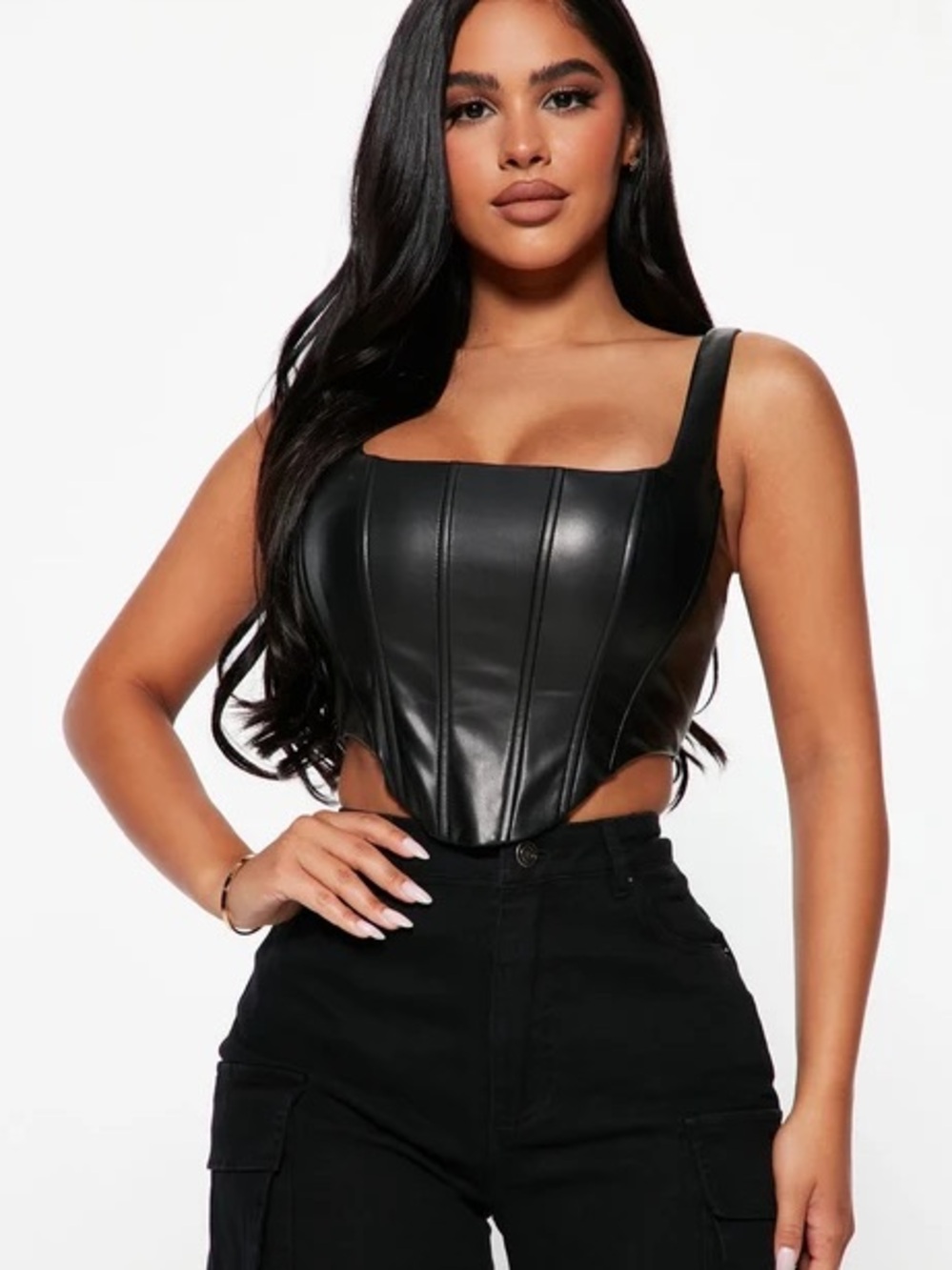 Fashion Nova Sassy But Classy Faux Leather Black Corset
